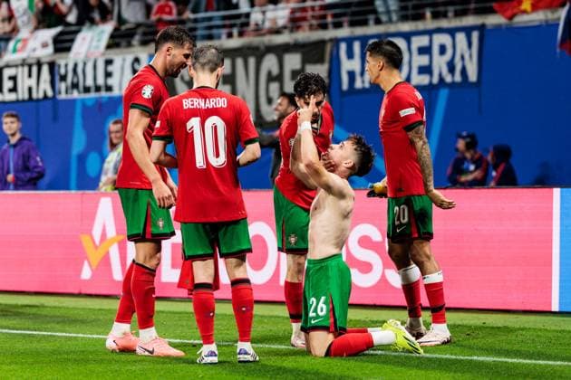 UEFA EURO 2024: Portugal - Tschechien; 18.06.2024 Jubel zum 2:1 durch Francisco Fernandes Da Conceicao (Portugal, 26) UEFA EURO 2024: Portugal - Tschechien; Leipzig Stadium, Leipzig am 18.06.2024 Copyright: xBEAUTIFULxSPORTS Wunderlx