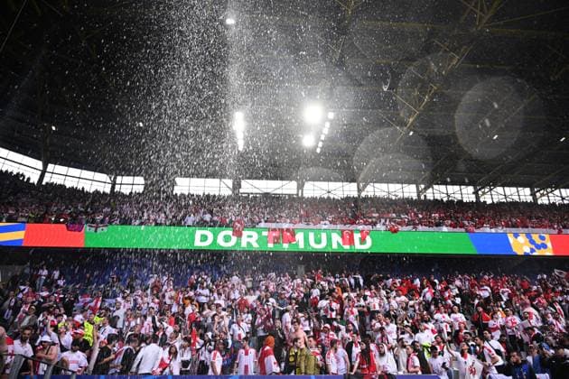 Germany Soccer Euro 2024 Turkey - Georgia 8710623 18.06.2024 Georgia supporters are seen in the stands during heavy rain ahead of the UEFA EURO, EM, Europameisterschaft,Fussball 2024 Group F soccer match between Turkey and Georgia at the BVB Stadion in Dortmund, Germany. Alexey Filippov Sputnik Dortmund Germany  Copyright: xAlexeyxFilippovx