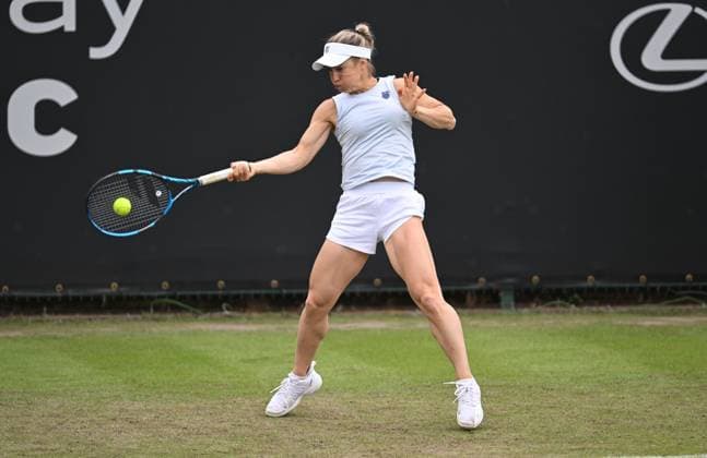 Yulia Putintseva of Kazakhstan in action during her first round match Rothesay Classic Birmingham, Day 2, Tennis, Edgbaston Priory Club, Birmingham, UK - 18 June 2024  Copyright: xAnnaxGowthorpe Shutterstockx 14543313dv