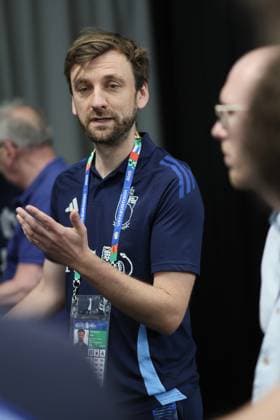 Technical director Jelle Schelstraete talks to the press during a informal press moment of Belgian national soccer team Red Devils, Wednesday 19 June 2024 at their base camp in Freiberg am Neckar, Germany, during the UEFA EURO, EM, Europameisterschaft,Fussball 2024 European Soccer Championships. The Red Devils play in Group E at the Euro 2024 European Championships in Germany. BRUNOxFAHY  x94851967x