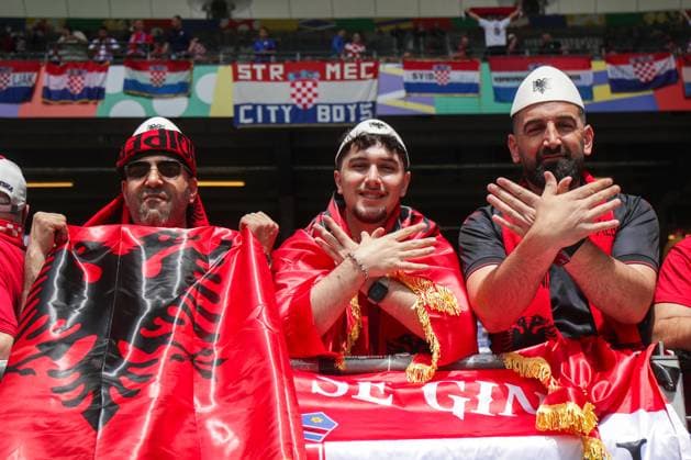 Croatia v Albania: Group B - UEFA EURO, EM, Europameisterschaft,Fussball 2024 HAMBURG, GERMANY - JUNE 19: Albania supporters cheer on the stands during the UEFA EURO 2024 group stage match between Croatia and Albania at Volksparkstadion on June 19, 2024 in Hamburg, Germany. LukaxStanzl PIXSELL