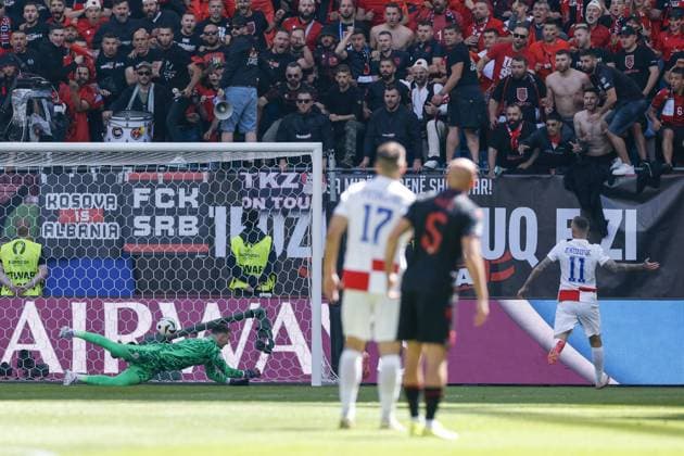HAMBURG, Volkspark Stadium ,19-06-2024 , European Football Championship Euro2024, Group stage match no.15 between Croatia and Albania, Albania player Qazim Laci scores the 0-1 Croatia - Albania (Euro2024)  x25531893x Copyright: