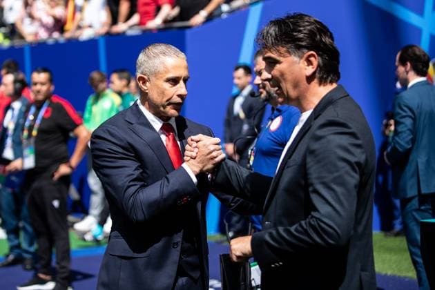 UEFA EURO, EM, Europameisterschaft,Fussball 2024: Albanien - Kroatien; 19.06.2024 Zlatko Dalic (Cheftrainer, Kroatien), Sylvinho (Albania, Cheftrainer) UEFA EURO 2024: Albanien - Kroatien; Volksparkstadion, Hamburg; 19.06.2024 Copyright: xBEAUTIFULxSPORTS Buriakovx