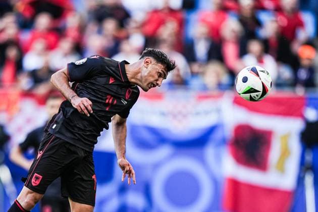Tor zum 0:1 per Kopfball Qazim Laci (Albanien, 14) GER, Kroatien vs. Albanien, Fussball Europameisterschaft, UEFA EURO, EM, Europameisterschaft,Fussball 2024, Spieltag 2, 19.06.2024 GER, Kroatien vs. Albanien, Fussball Europameisterschaft, UEFA Euro 2024, Spieltag 2, 19.06.2024 Hamburg Copyright: xEibner-Pressefoto MarcelxvonxFehrnx EP_MFN
