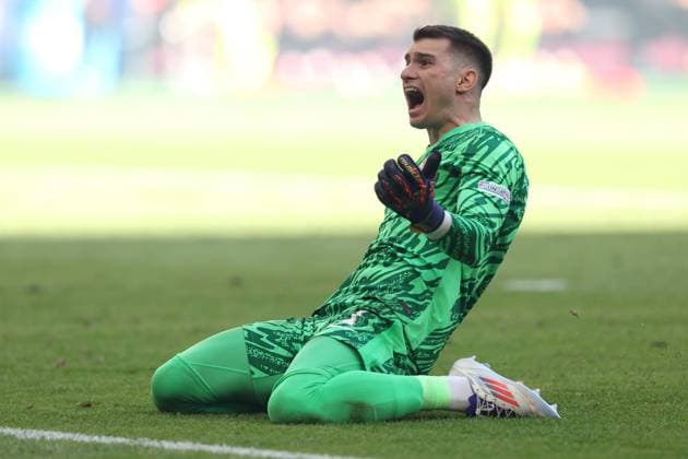 Dominik Livakovic of Croatia celebrates Croatia s second goal Croatia v Albania, UEFA European Championship, EM, Europameisterschaft 2024, Group B, Football, Volksparkstadion, Hamburg, Germany, 19 Jun 2024 EDITORIAL USE ONLY No use with unauthorised audio, video, data, fixture lists, club league logos or live services. Online in-match use limited to 120 images, no video emulation. No use in betting, games or single club league player publications. Copyright: xPaulxCurrie Shutterstockx 14543648bu