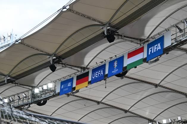 19.06.2024, xsltx, Fussball EM 2024, Deutschland - Ungarn emspor, v.l. Symbolfoto, Symbolbild, Symbol Fahnen, Deutschland, UEFA, Ungarn (DFL DFB REGULATIONS PROHIBIT ANY USE OF PHOTOGRAPHS as IMAGE SEQUENCES and or QUASI-VIDEO) Stuttgart