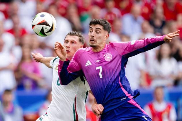 240619 Adam Nagy of Hungary and Kai Havertz of Germany during the UEFA EURO, EM, Europameisterschaft,Fussball 2024 Football Championship match between Germany and Hungary on June 19, 2024 in Stuttgart. Photo: Jesper Zerman BILDBYRAN kod JZ JZ0542 fotboll football soccer fotball fotbolls-em europamästerskap em uefa euro uefa european football championship euro 2024 tyskland germany hungary bbeng Copyright: JESPERxZERMAN BB240619JZ052