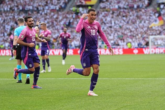 19.06.2024, Fussball UEFA EURO, EM, Europameisterschaft,Fussball 2024, Vorrunde, 2.Spieltag, Deutschland - Ungarn, in der Stuttgart Arena. Torjubel Jamal Musiala (Deutschland)