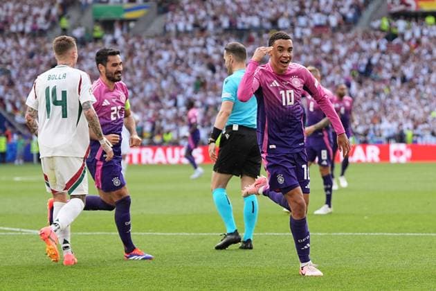 19.06.2024, Fussball UEFA EURO, EM, Europameisterschaft,Fussball 2024, Vorrunde, 2.Spieltag, Deutschland - Ungarn, in der Stuttgart Arena. Torjubel Jamal Musiala (Deutschland)
