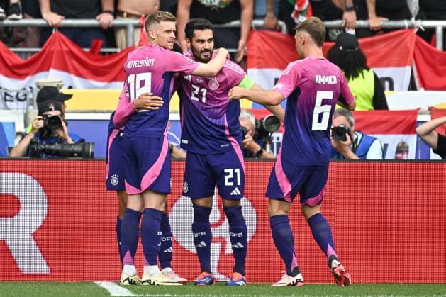19.06.2024, xscotx, Fussball EM 2024, Deutschland - Ungarn, emspor, v.l. Jubel nach dem 1:0 durch Jamal Musiala (Deutschland, 10) Stuttgart