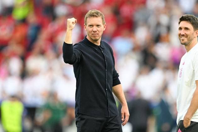 EM 2024: Deutschland - Ungarn am 19.06.2024 in der MHPArena in Stuttgart Bundestrainer Julian Nagelsmann (Deutschland) jubelt nach dem Sieg.