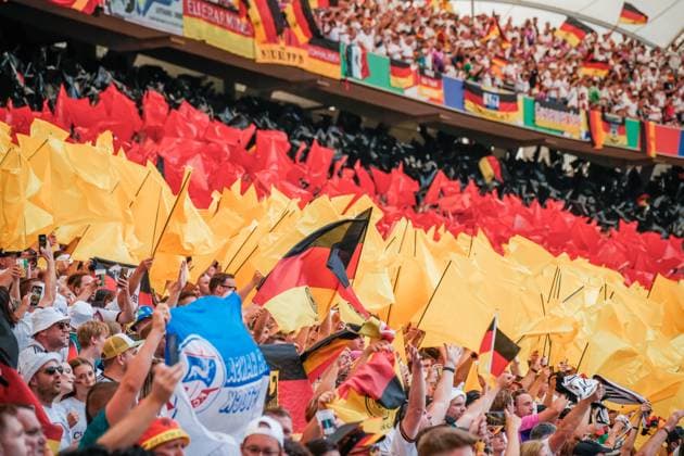 EURO 2024 - Matchday 2, Group A: Germany vs. Hungary German fans in action during the EURO 2024 Day 1, Group F match between Portugal and Czech Republic on 19 June 2024, at Stuttgart Arena, in Stuttgart, Germany Stuttgart Stuttgart Arena Germany Copyright: xAlexandraxFechetex _ADR9972