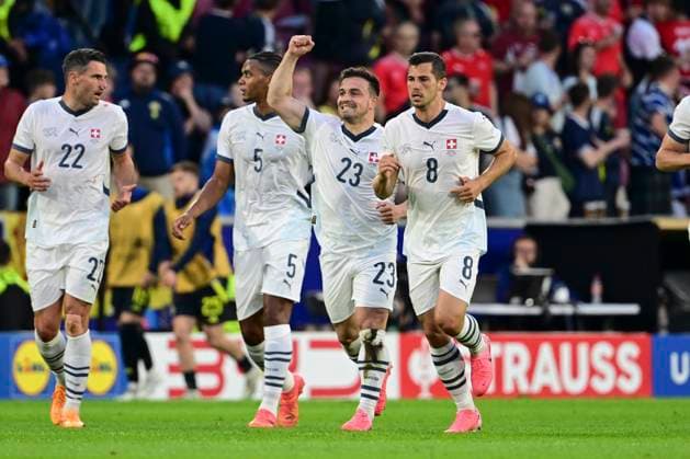 Torjubel zum 1:1 durch Xherdan Shaqiri 23 (Schweiz), Schottland vs. Schweiz, Fussball, UEFA EURO, EM, Europameisterschaft,Fussball 2024, Gruppenphase, 2. Spieltag, 19.06.2024 Koeln Nordrhein-Westfalen Deutschland