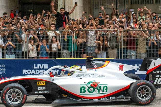 June 19, 2024, Barcelona, Barcelona, Spain: F3 driver MARIO BOYA, Formula 1 takes to the streets of Barcelona with the road show demonstration. The cars drive along the emblematic Passeig de Gracia at speeds of up to 100 km h. in anticipation of the Spanish Grand Prix. Barcelona Spain - ZUMAd216 20240619_zip_d216_018 Copyright: xPabloxDonderox