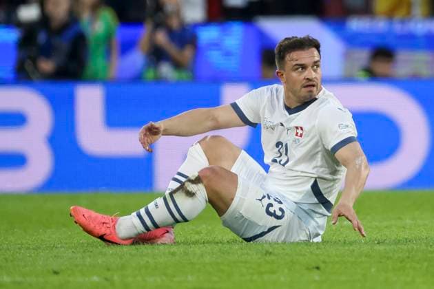 Xherdan Shaqiri (Schweiz, 23) am Boden , Fussball, UEFA , Europa Meisterschaft, (Gruppe A) 2024, Schottland vs. Schweiz, 19.06.2024, Cologne Stadium, Koeln, Deutschland Koeln Cologne Stadium Nordrhein-Westfalen Deutschland Copyright: xGrantxHubbsx
