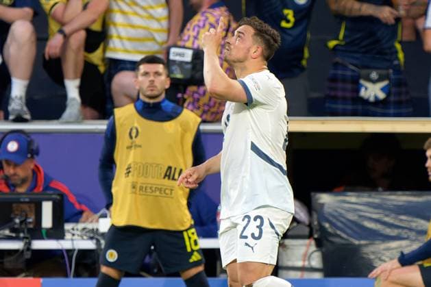 Xherdan Shaqiri of Swiss celebrates after scoring a goal during UEFA EURO, EM, Europameisterschaft,Fussball 2024 - Scotland vs Switzerland, UEFA European Football Championship in Colony, Germany, June 19 2024  Copyright: xEmmanuelexMastrodonato IPAxSportx xx IPA_47286381 IPA_Agency_IPA47286381