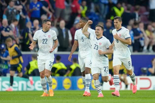 Scotland v Switzerland: Group A - UEFA EURO, EM, Europameisterschaft,Fussball 2024 Xherdan Shaqiri attacking midfield of Switzerland and Chicago Fire FC celebrates after scoring his sides first goal during the UEFA EURO 2024 group stage match between Scotland and Switzerland at Cologne Stadium on June 19, 2024 in Cologne, Germany. Cologne Germany  Copyright: xJosexBretonx originalFilename:breton-scotland240619_npkRD.jpg