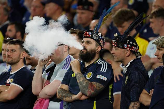 Scotland v Switzerland: Group A - UEFA EURO, EM, Europameisterschaft,Fussball 2024 Scottish fan with vape during the UEFA EURO 2024 group stage match between Scotland and Switzerland at Cologne Stadium on June 19, 2024 in Cologne, Germany. Cologne Cologne Stadium Germany Germany Copyright: xRichardxSellers Sportsphoto APLx 14041523