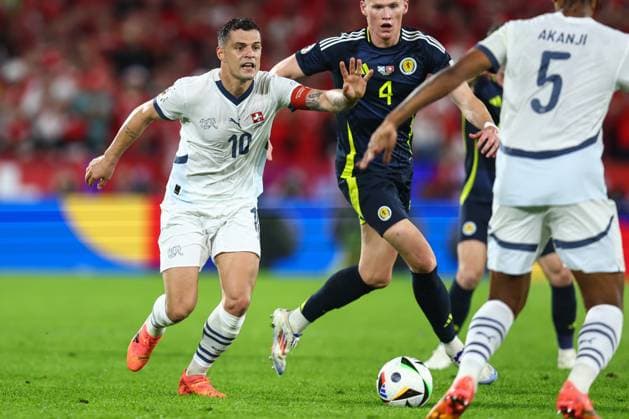 Switzerland v Scotland 19 June 2024, Cologne - UEFA EUROs - Group A - Switzerland v Scotland - Granit Xhaka of Switzerland - Photo: Charlotte Wilson Offside. Cologne Germany Copyright: xCharlottexWilsonx xOffsidexOffside