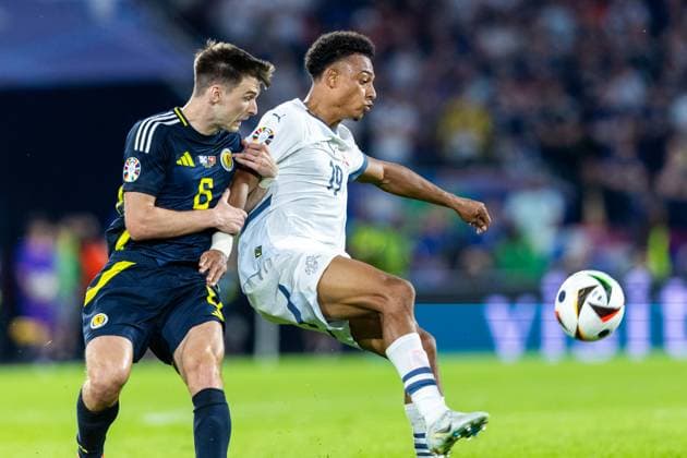Scotland v Switzerland - UEFA EURO, EM, Europameisterschaft,Fussball 2024 Kieran Tierney, Dan Ndoye are playing during the UEFA Euro 2024 Group A match between Scotland v Switzerland, at the Cologne Stadium in Cologne, Germany, on June 19, 2024. Cologne Germany  Copyright: xAndrzejxIwanczukx originalFilename:iwanczuk-scotland240619_nplU8.jpg