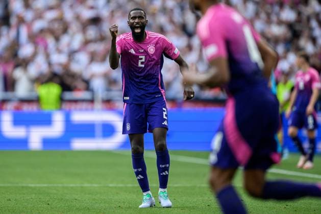 240619 Antonio Ruediger of Germany celebrates during the UEFA EURO, EM, Europameisterschaft,Fussball 2024 Football Championship match between Germany and Hungary on June 19, 2024 in Stuttgart. Photo: Jesper Zerman BILDBYRAN kod JZ JZ0542 fotboll football soccer fotball fotbolls-em europamästerskap em uefa euro uefa european football championship euro 2024 tyskland germany hungary bbeng jubel Copyright: JESPERxZERMAN BB240619JZ237