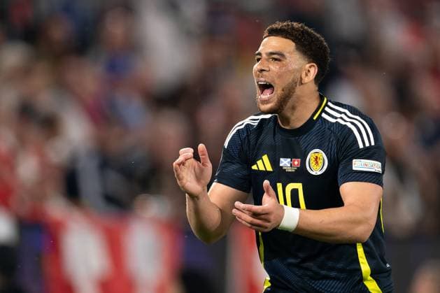 2024-06-19 Scotland v Switzerland - Group A - UEFA EURO, EM, Europameisterschaft,Fussball 2024 COLOGNE, GERMANY - JUNE 19: Che Adams of Scotland reacts during the Group A - UEFA EURO 2024 match between Scotland and Switzerland at Cologne Stadium on June 19, 2024 in Cologne, Germany. (Photo by Joris Verwijst BSR Agency) Cologne Germany Content not available for redistribution in The Netherlands directly or indirectly through any third parties. Copyright: xBSRxAgencyx