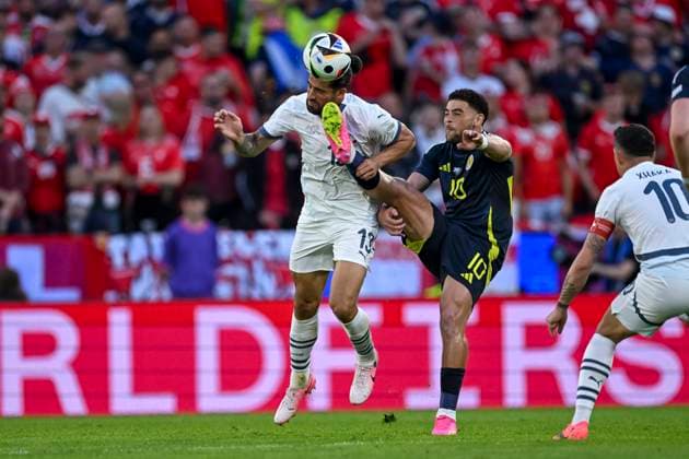 Ricardo Rodriguez (Switzerland)Che Adams (Scotland) during the UEFA EURO, EM, Europameisterschaft,Fussball Germany 2024 match between Switzerland 1-1 Scotland at Cologne Stadium on June 19, 2024 in Cologne, Germany. Noxthirdxpartyxsales  (256971627)