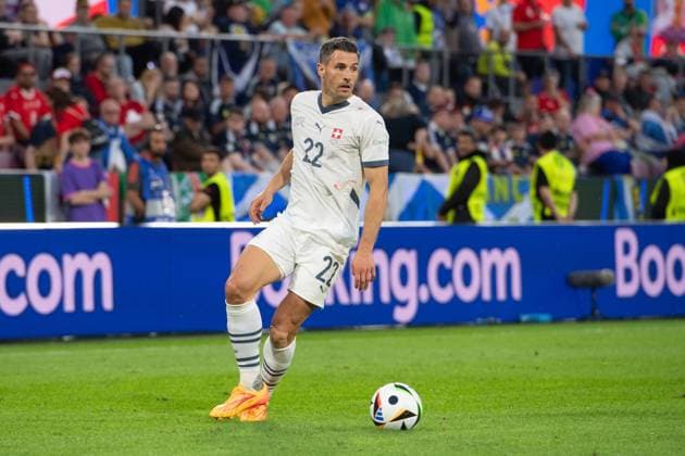 SCHAER Fabian (Schär) (SUI) Aktion, Einzelaktion, Gruppenphase Gruppe A Schottland (SCO) - Schweiz (SUI) 1:1 am 19.06.2024 Stadion Koeln, Cologne Stadium, Fussball UEFA EURO, EM, Europameisterschaft,Fussball 2024 GERMANY vom 14.06.2024 - 14.07.2024. Â