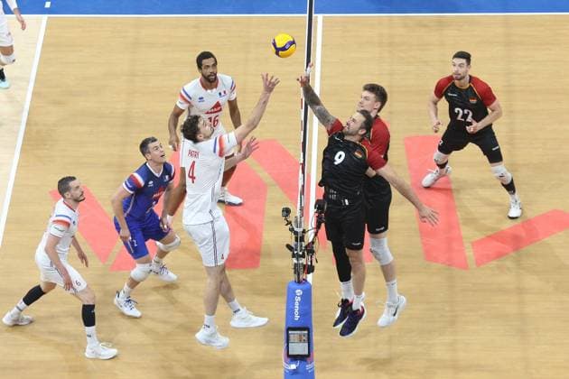 PH: Germany outguns France in VNL 2024 Match Jean Patry 4, White of France and György Grozer 9, Black of Germany battle over a free ball during their VNL Match. Pasay City Metro Manila Philippines Copyright: DennisxJeromexAcosta