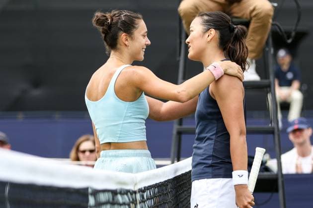 Ilkley Tennis Club, England, June 19th 2024: Mariam Bolkvadze and Harmony Tan after their W100 Ilkley match at Ilkley Tennis Club on June 19th 2024. (Sean Chandler SPP) Copyright: xSeanxChandlerx xSPPx spp-en-SeChSp-W100 Ilkley - Mariam Bolkvadze v Harmony Tan - Ilkley Tennis Club-16
