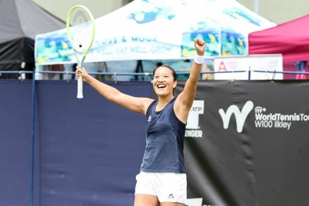 Ilkley Tennis Club, England, June 19th 2024: Harmony Tan after winning her W100 Ilkley match against Mariam Bolkvadze at Ilkley Tennis Club on June 19th 2024. (Sean Chandler SPP) Copyright: xSeanxChandlerx xSPPx spp-en-SeChSp-W100 Ilkley - Mariam Bolkvadze v Harmony Tan - Ilkley Tennis Club-15