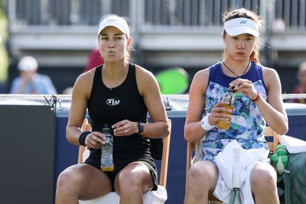 Ilkley Tennis Club, England, June 19th 2024: Quinn Gleason and Qianhui Tang during W100 Ilkley doubles match against Ann Li and Rebecca Marino at Ilkley Tennis Club on June 19th 2024. (Sean Chandler SPP) Copyright: xSeanxChandlerx xSPPx spp-en-SeChSp-W100 Ilkley - Ann Li - Rebecca Marino v Quinn Gleason - Qianhui Tang - Ilkley Tennis Club-27