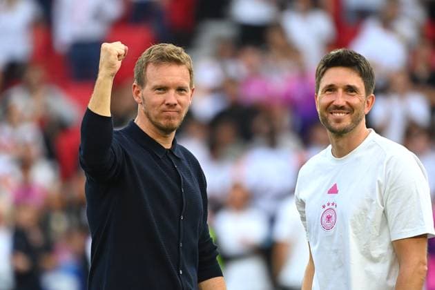 Bundestrainer Julian NAGELSMANN (GER) mit Benjamin GLUECK (Co-Trainer),Schlussjubel. Gruppenphase Gruppe A Deutschland (GER) - Ungarn (HUN) 2-0 am 19.06.2024, Stuttgart Arena. Fussball UEFA EURO, EM, Europameisterschaft,Fussball 2024 GERMANY vom 14.06.2024 - 14.07.2024.