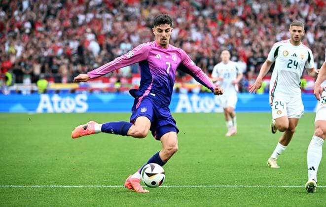 Fussball, Europameisterschaft, EURO 2024, Gruppe A, MHP-Arena Stuttgart: Deutschland - Ungarn 2:0; Kai Havertz (GER). Aktion, Einzelbild.