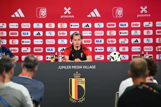 Belgium Media Activities - UEFA EURO, EM, Europameisterschaft,Fussball 2024 20 06 2024 FREIBERG AM NECKA, GERMANY - JUNE 20 : Theate Arthur defender of Belgium talking to the press during a press conference, PK, Pressekonferenz of the Belgian Red Devils at the UEFA EURO 2024 European Football Championship tournament on June 20, 2024 in Freiberg am Necka, Germany, 20 06 2024 Freiberg am Necka Germany  Copyright: xVincentxKalutx