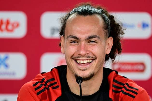 Sport Themen der Woche KW25 Sport Bilder des Tages Belgium Media Activities - UEFA EURO, EM, Europameisterschaft,Fussball 2024 20 06 2024 FREIBERG AM NECKA, GERMANY - JUNE 20 : Theate Arthur defender of Belgium talking to the press during a press conference, PK, Pressekonferenz of the Belgian Red Devils at the UEFA EURO 2024 European Football Championship tournament on June 20, 2024 in Freiberg am Necka, Germany, 20 06 2024 Freiberg am Necka Germany  Copyright: xPeterxDexVoechtx