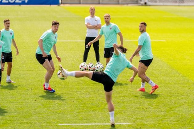 SOCCER - UEFA EURO, EM, Europameisterschaft,Fussball 2024 BERLIN,GERMANY,20.JUN.24 - UEFA EURO 2024, group stage, Austria vs Poland, preview, training Team AUT. Image shows Michael Gregoritsch, Stefan Posch, Marko Arnautovic and Marcel Sabitzer (AUT). GEPAxpictures xJohannesxFriedl