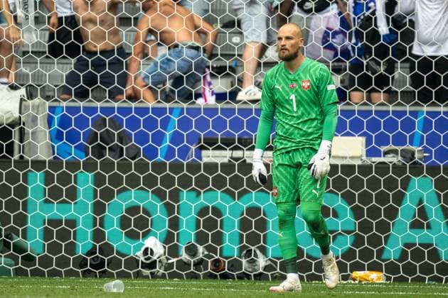 Predrag Rajkovic (Serbien, 01) nach Tor zum 1:0 durch Zan Karnicnik (Slowenien, 02), GER, Slowenien (SVN) vs. Serbien (SRB), Fussball Europameisterschaft, UEFA EURO, EM, Europameisterschaft,Fussball 2024, Gruppe E, 2. Spieltag, 20.06.2024, GER, Slowenien (SVN) vs. Serbien (SRB), Fussball Europameisterschaft, UEFA EURO 2024, Gruppe E, 2. Spieltag, 20.06.2024 Muenchen Copyright: xEibner-Pressefoto SaschaxWaltherx EP_SWA