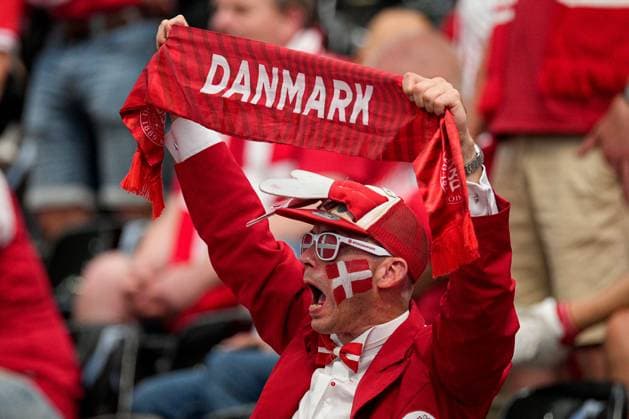 Denmark fans enjoy the pre-match atmosphere Denmark v England, UEFA European Championship, EM, Europameisterschaft 2024, Group C, Football, Frankfurt Arena, Frankfurt, Germany, 20 Jun 2024 EDITORIAL USE ONLY No use with unauthorised audio, video, data, fixture lists, club league logos or live services. Online in-match use limited to 120 images, no video emulation. No use in betting, games or single club league player publications. Copyright: xDavexShopland Shutterstockx 14543694h