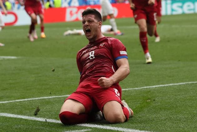 Sport Themen der Woche KW25 Sport Bilder des Tages SLOVENIA vs SERBIA LUKA JOVIC, Serbian football player, at the match against Slovenia at Munich arena, Munich 20.06.2024. MN Press FOOTBALL, UEFA, SERBIA, SLOVENIA Munich Munich arena Germany Copyright: xMarkoxMetlasx xMNxPressx