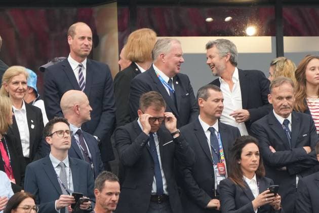 William, Prince of Wales von England, Prinz William und Kronprinz Frederik von Dänemark auf der Tribüne - Frankfurt 20.06.2024: England vs. Dänemark, EURO2024 M17, Gruppe C, EM-Arena Frankfurt