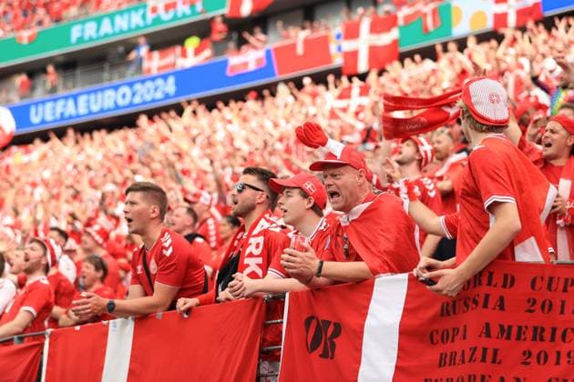 Football - UEFA EURO, EM, Europameisterschaft,Fussball 2024 - Group C - Denmark v England 20th June 2024 - UEFA EURO 2024 - Group C - Denmark v England - Denmark fans - Photo: Simon Stacpoole Offside. Frankfurt Germany Copyright: xSimonxStacpoolexOffside