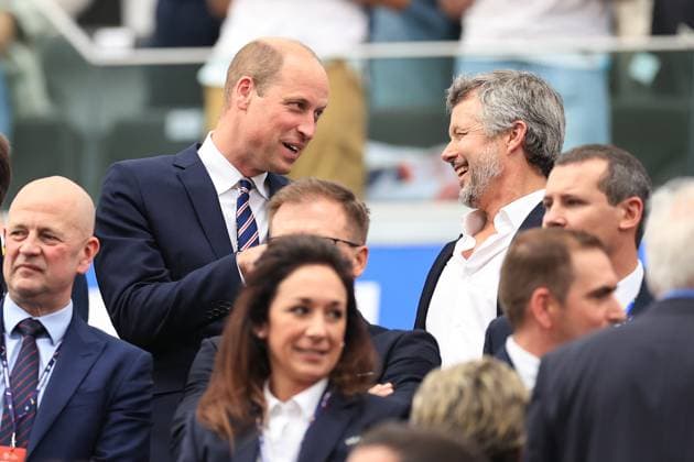 Football - UEFA EURO, EM, Europameisterschaft,Fussball 2024 - Group C - Denmark v England 20th June 2024 - UEFA EURO 2024 - Group C - Denmark v England - Prince William and The King of Denmark HM King Frederik X - Photo: Simon Stacpoole Offside. Frankfurt Germany Copyright: xSimonxStacpoolexOffside