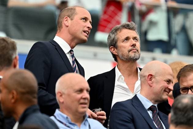 20.06.2024, xscotx, Fussball EM 2024, Dänemark - England, emspor, v.l. Prinz William von Wales Thronfolger Dänemarks König Frederik X. Frankfurt am Main