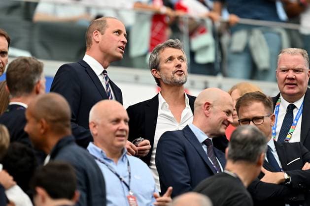 20.06.2024, xscotx, Fussball EM 2024, Dänemark - England, emspor, v.l. Prinz William von Wales Thronfolger Dänemarks König Frederik X. Frankfurt am Main