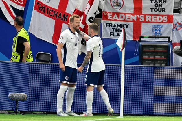 20.06.2024, xscotx, Fussball EM 2024, Dänemark - England, emspor, v.l. Torjubel nach dem Tor zum celebrating the goal celebrate 0:1 durch Harry Kane (England) Frankfurt am Main