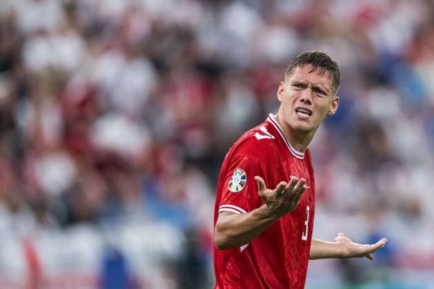 240620 Jannik Vestergaard of Denmark reacts during the UEFA EURO, EM, Europameisterschaft,Fussball 2024 Football Championship match between Denmark and England on June 20, 2024 in Frankfurt. Photo: Mathias Bergeld BILDBYRAN kod MB MB0939 fotboll football soccer fotball fotbolls-em europamästerskap em uefa euro uefa european football championship euro 2024 danmark denmark england bbeng Copyright: MATHIASxBERGELD BB240620MB082