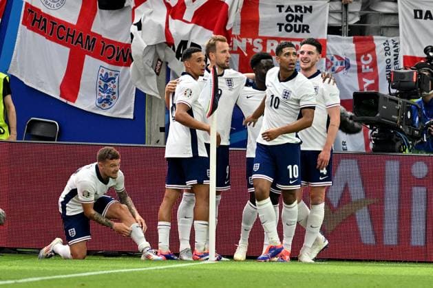 20.06.2024, xscotx, Fussball EM 2024, Dänemark - England, emspor, v.l. Torjubel nach dem Tor zum celebrating the goal celebrate 0:1 durch Harry Kane (England) Frankfurt am Main