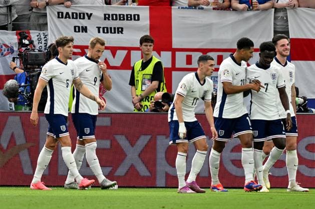 20.06.2024, xscotx, Fussball EM 2024, Dänemark - England, emspor, v.l. Torjubel nach dem Tor zum celebrating the goal celebrate 0:1 durch Harry Kane (England) Frankfurt am Main