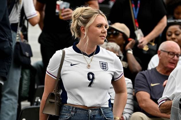 20.06.2024, xscotx, Fussball EM 2024, Dänemark - England, emspor, v.l. Katie Goodland Frau von Harry Kane (England) Frankfurt am Main